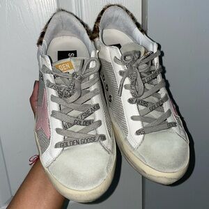 Golden goose women sneaker leather with suede and leopard hair